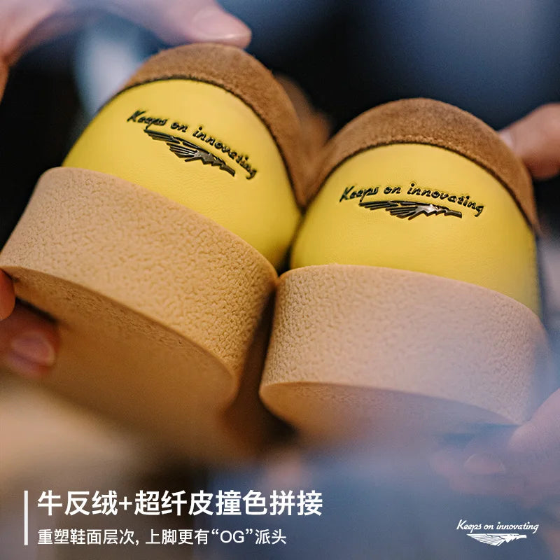 Maden Vintage Thick-Soled Patchwork Leather Shoes Low-Cut Casual Ankle Boots Versatile Dress Shoes for Men's Autumn and Winter