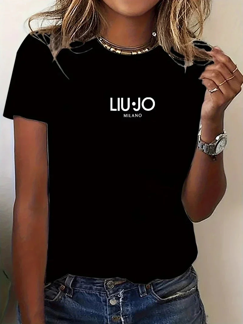 LIU-JO 女士短袖T卹高品質夏季時尚Y2K上衣奢華品牌T恤和女士服裝