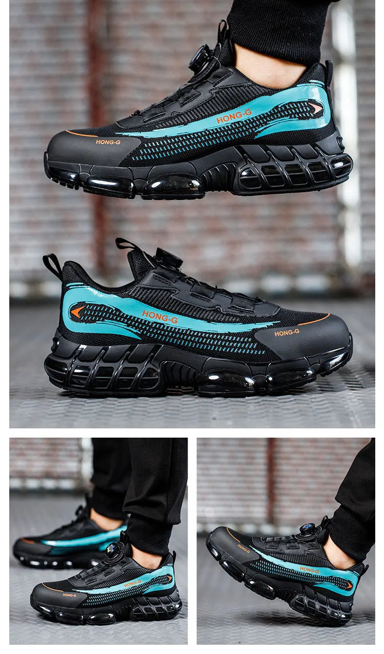Rotating Button Work Sneaker Air Cushion Steel Toe Safety Boots Anti-Smash Work Shoes Indestructible Protective Safety Shoes Men