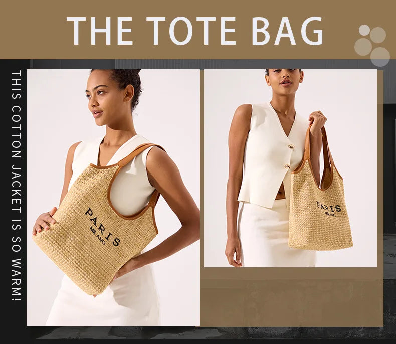 Fashion Letters Pp Straw Women Shoulder Bags Casaul Hobos Woven Handbags Summer Beach Large Capacity Tote Bag Big Shopper Purses