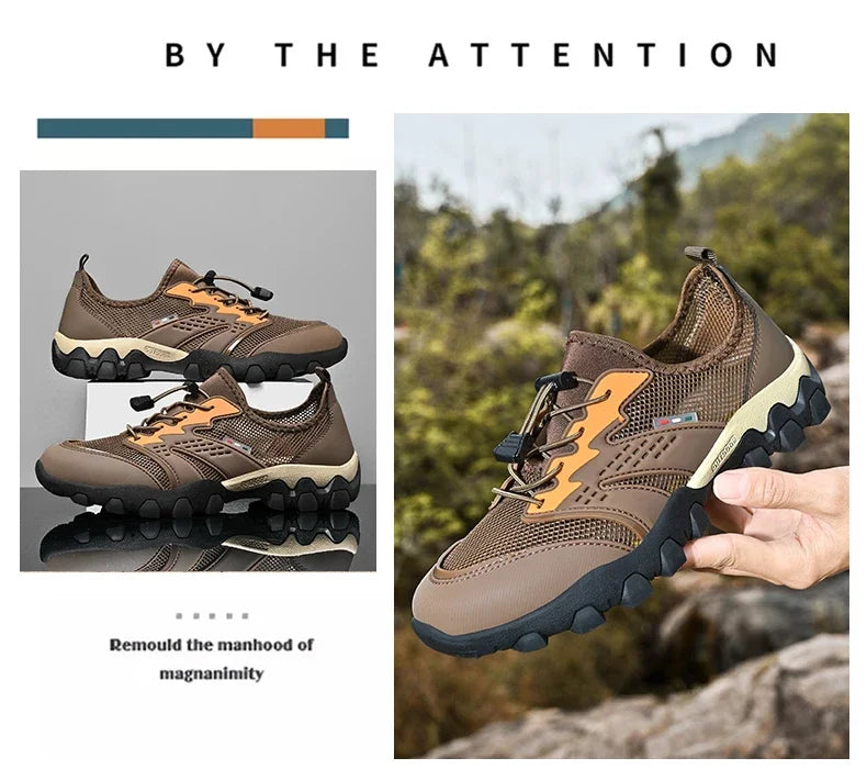 Summer Men's Hiking Shoes Mesh Breathable Sneakers Outdoor Light Men Trekking Trails Shoes Male All Day Walking Work Sneakers