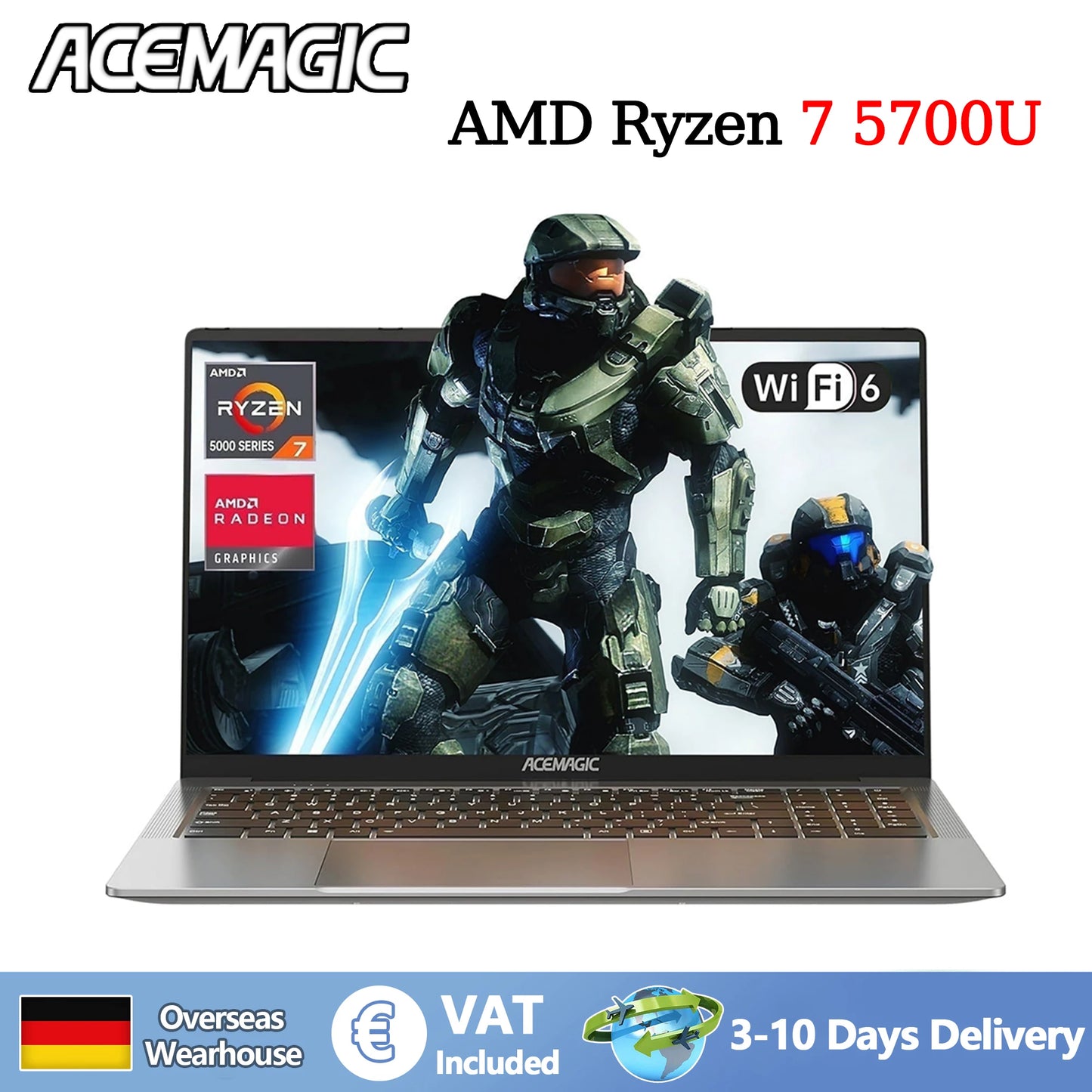 ACEMAGIC Laptop 16.1 FHD Gaming Laptop AMD Ryzen 7 5700U 16GB RAM 512GB SSD Windows 11 Pro Graphite WiFi 6 Backlit KB Gray
