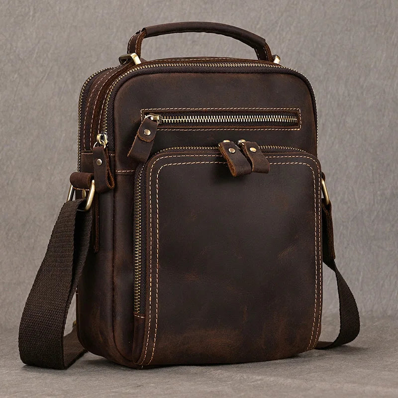 Newsbirds Leather Shoulder Bag Vintage Style Crossbody Bag Books School Bag Of Men Male Daily Messenger Bag Crazy Horse Skin