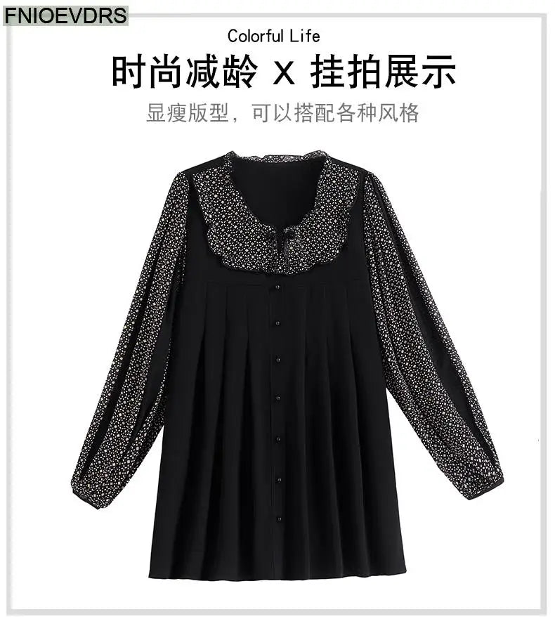 Loose Clothes Women 2024 Autumn Elegant Office Lady Casual Button Shirts Fake Two Piece Retro Vintage Bling Tops Blouses