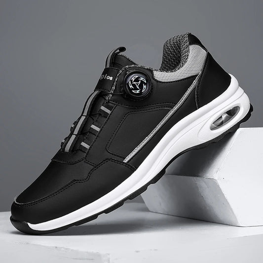 Men's Sports Shoes 2025 New Leather Waterproof Sports Shoes Men's Rotating Mouth Elastic Design Market Running Shoes Outdoor Leisure Air Cushion Shock Absorption Pure Color Classic Street Versatile Dad Shoes Men's Heig