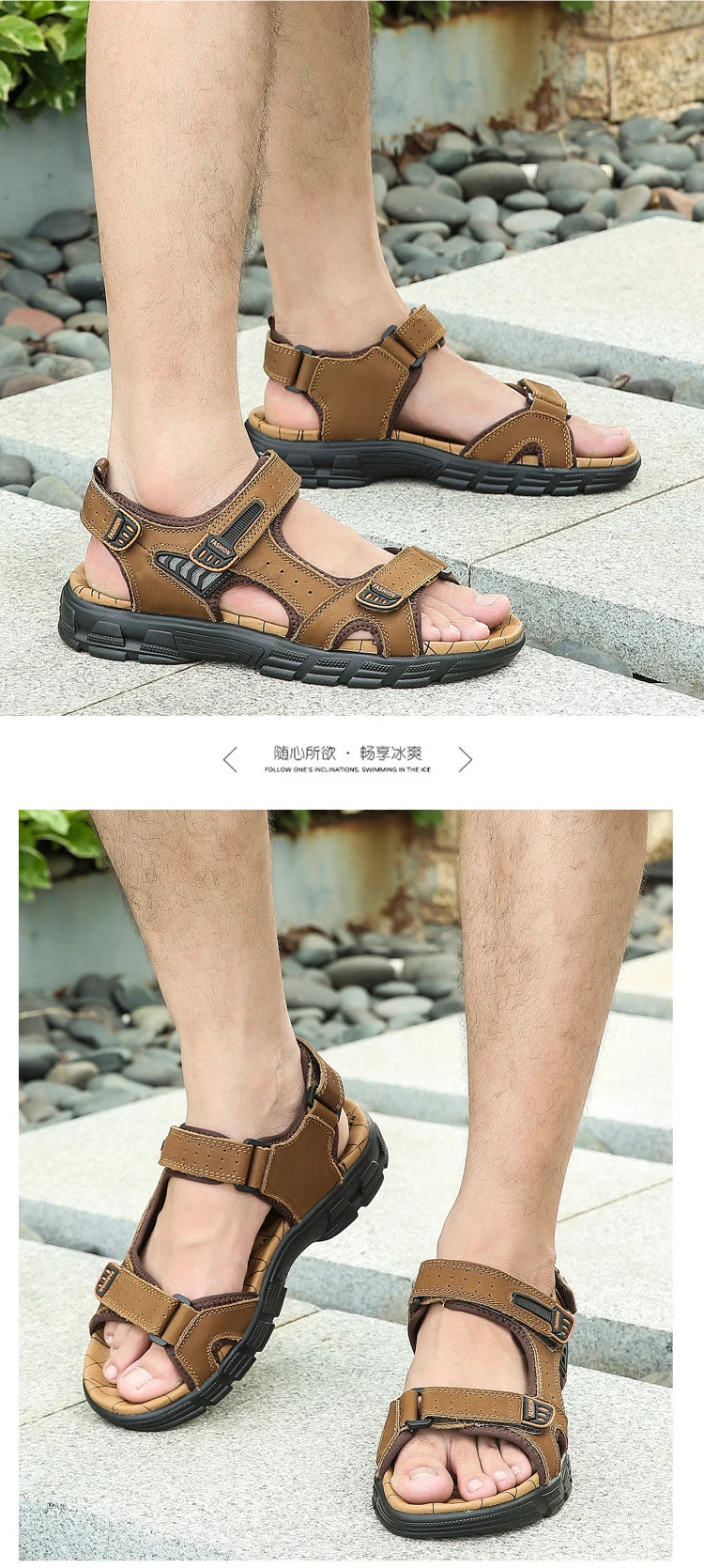2024 New Genuine Leather Men's Sandals Summer Outdoor Non-slip Hiking Trekking Shoes for Men Beach Slippers Casual Sneakers
