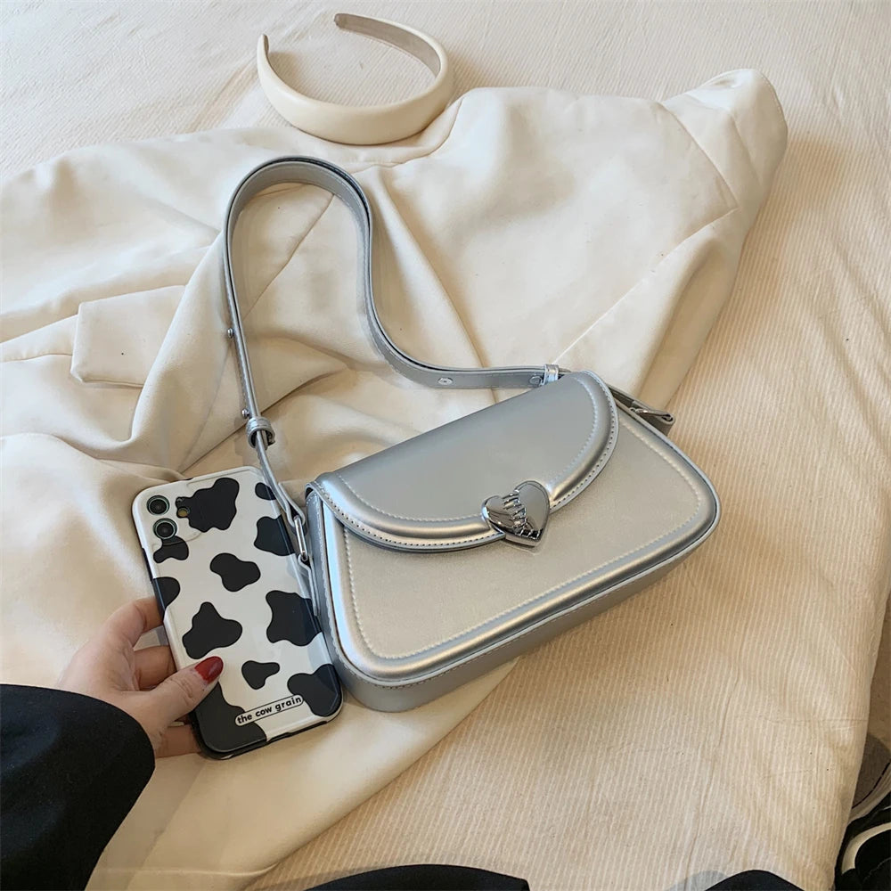 MOODS Loving Heart Buckle Crossbody Bags For Women 2023 Luxury Designer Handbags Silver Color Small Shoulder Underarm Phone Bag
