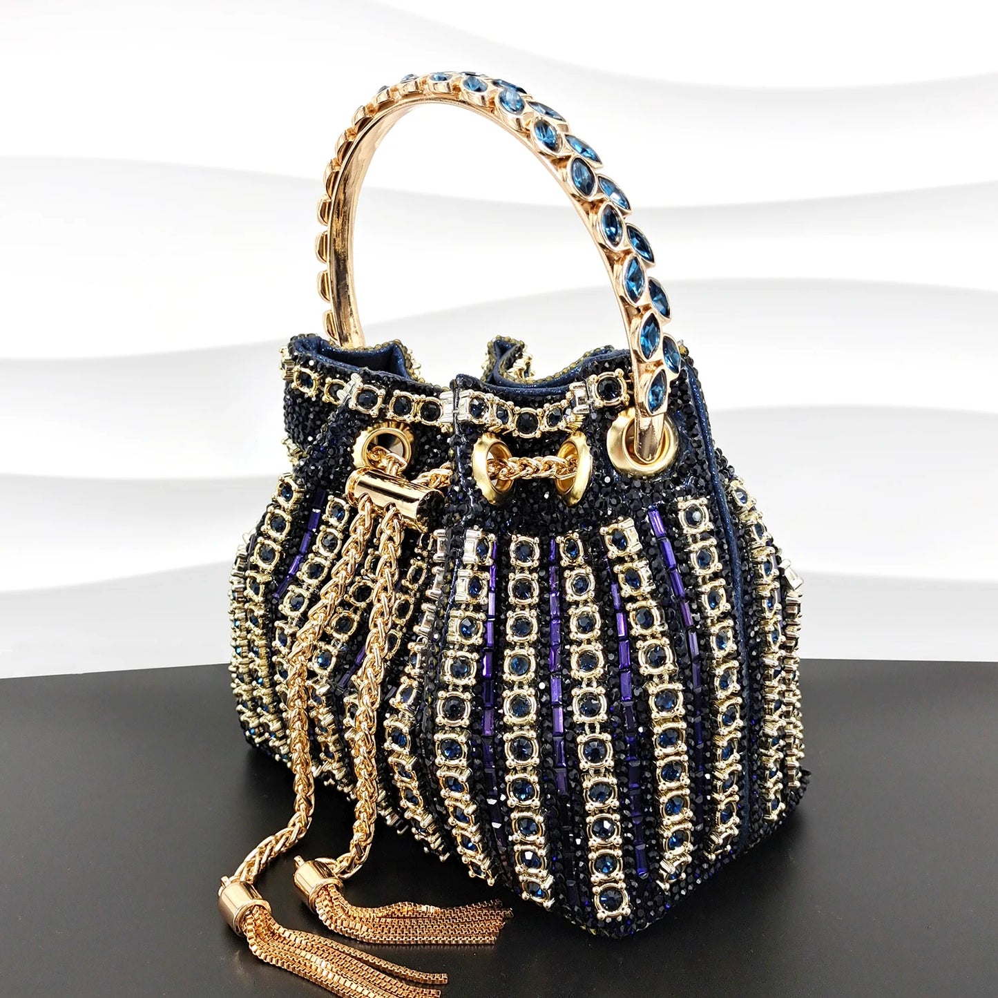 African Fashionable Shiny Handbag Banquet Ladies Bag Full Of Diamonds Semi-Circle Bracelet Bag