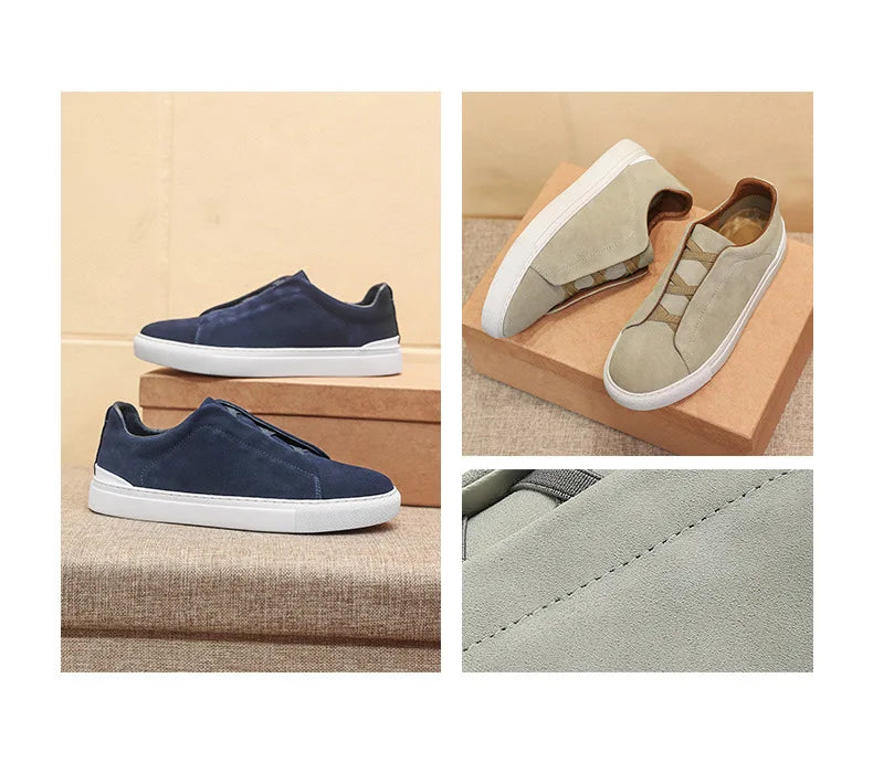 2025 New Men's Leather Round Toe Flat Bottomed Trendy and Fashionable Casual Shoes, Breathable and Lightweight Board Shoes