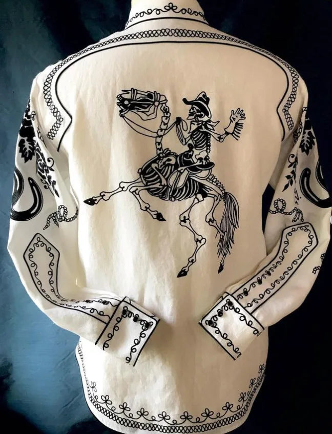 Women Vintage Print Long Sleeve Button Down Slim Shirt 2024 Spring Lady Retro Blouse Tops