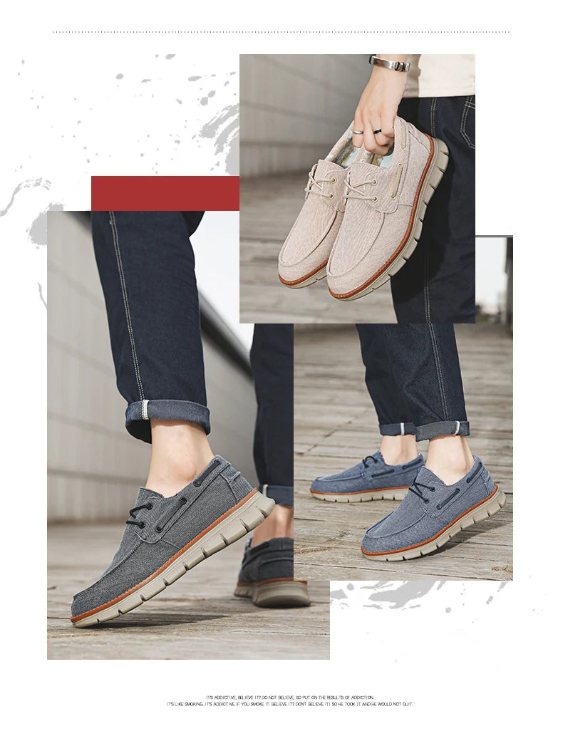 Men Canvas Sneakers with Soft Soles Casual Breathable Non-slip Men's Cloth Shoes Boat Shoes Men Comfortable Vulcanized Shoes