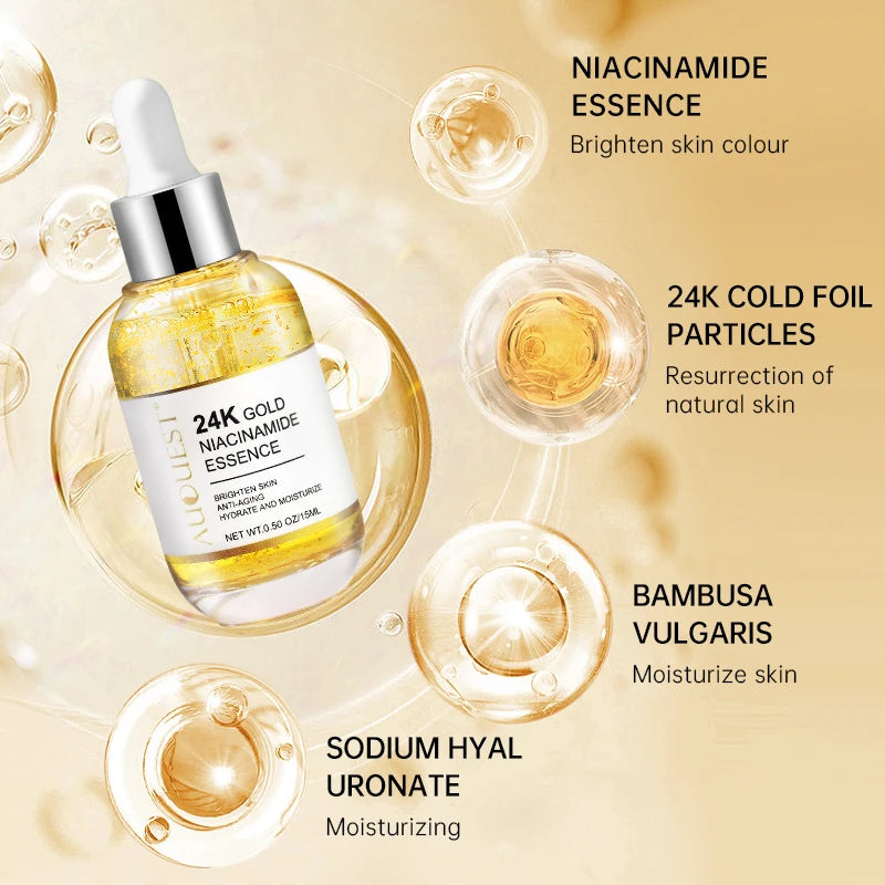 24K Gold Face Serum Dark Spot Remover Niacinamide Serum Hyaluronic Acid Anit-Wrinkle Whitening Facial Skin Care Products