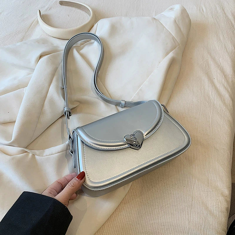 MOODS Loving Heart Buckle Crossbody Bags For Women 2023 Luxury Designer Handbags Silver Color Small Shoulder Underarm Phone Bag