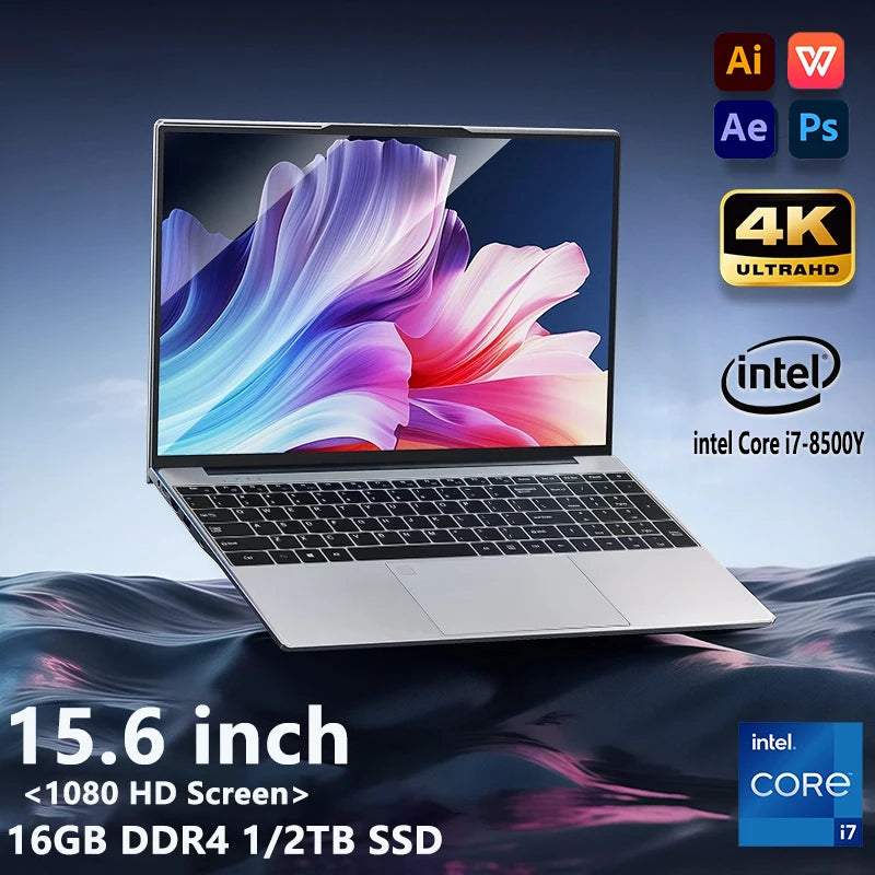 2025 New laptop 15.6 Inch Laptop Windows 11 Intel Core i7 8500Y 16GB RAM 1TB SSD Fingerprint Unlock Study Office Pc Laptops