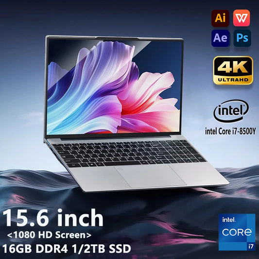 2025 New laptop 15.6 Inch Laptop Windows 11 Intel Core i7 8500Y 16GB RAM 1TB SSD Fingerprint Unlock Study Office Pc Laptops