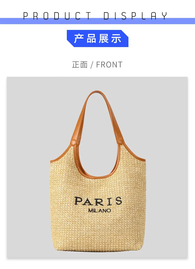 Fashion Letters Pp Straw Women Shoulder Bags Casaul Hobos Woven Handbags Summer Beach Large Capacity Tote Bag Big Shopper Purses
