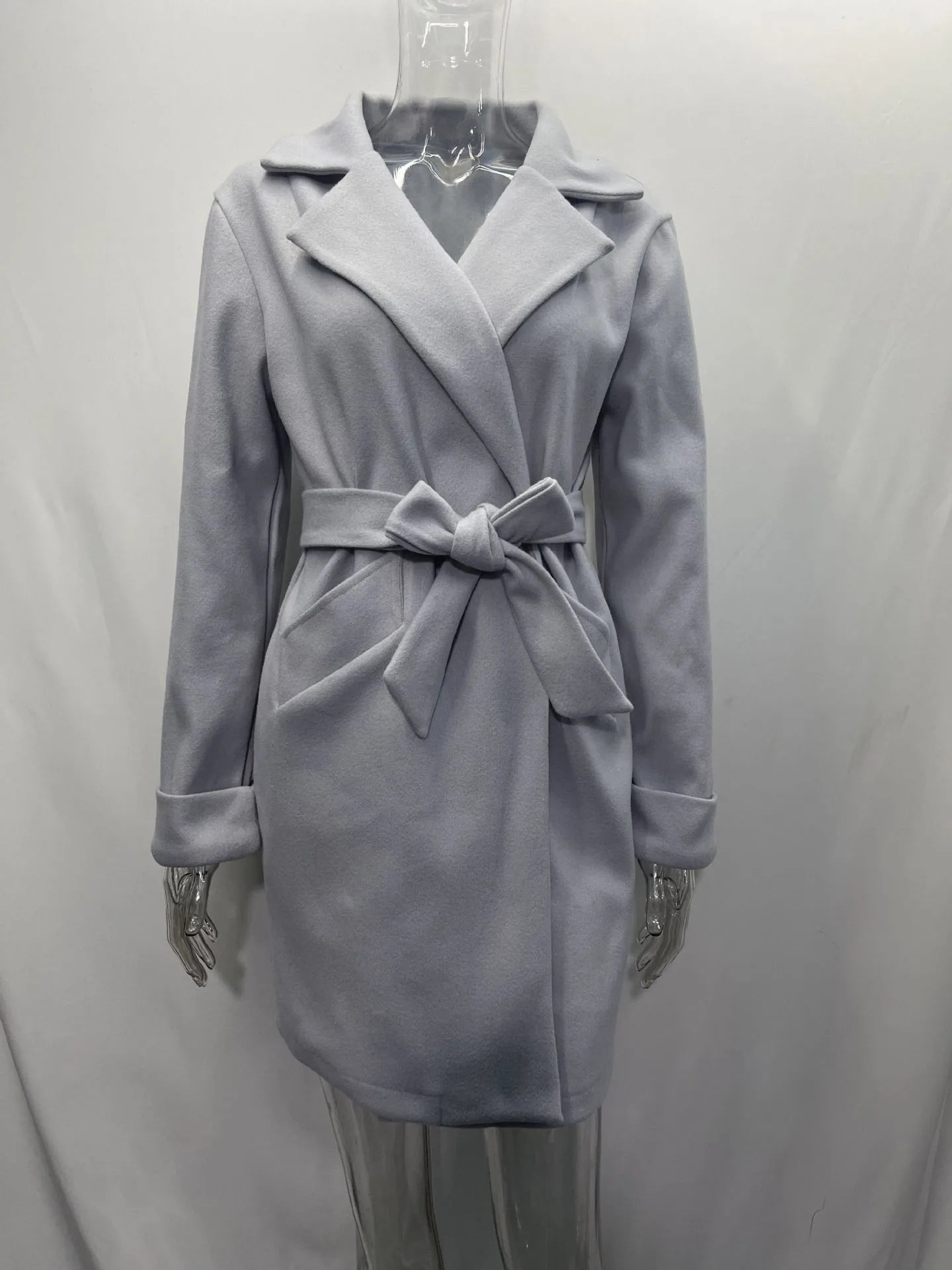 2023 Women Hot Pink Trench Coat Casual Mid Long Overcoat Lapel Open Front Cardigan Outwear Woolen Boot Winter Jackets for Women