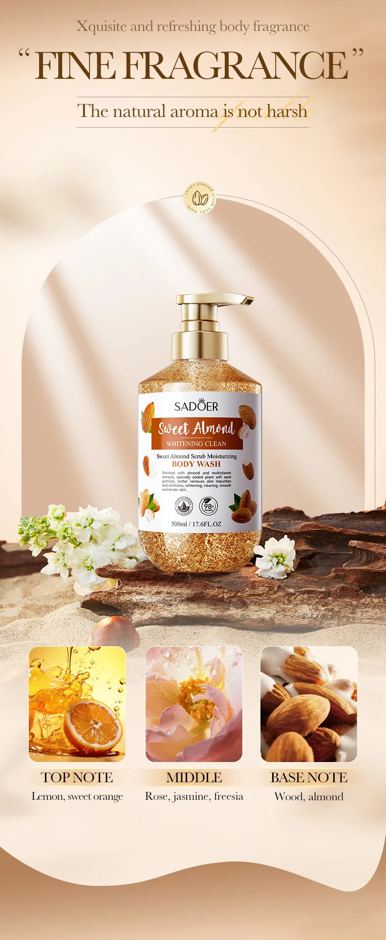 500ml Sweet Almond Scrub Whitening and Cleansing Shower Gel Body Wash Bath and Body Works