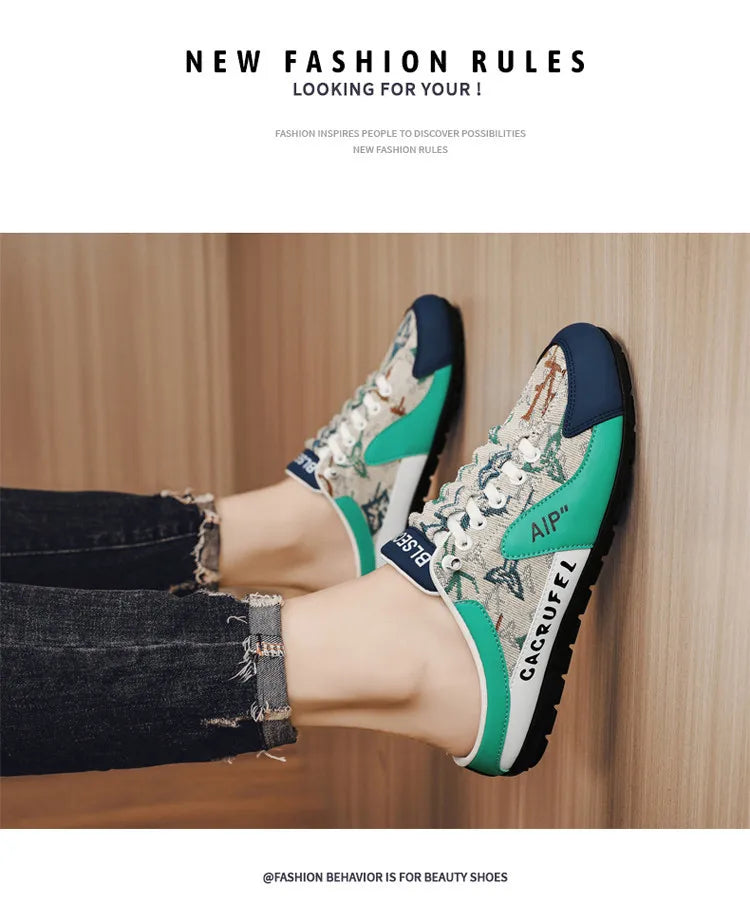 Men Non-slip Vulcanize Shoes Fashion Half Slippers Mesh Cloth Shoes for Man Casual Shoe Male Comfortable Flat Footwear 2025