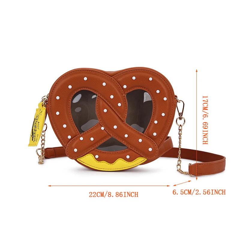 Novel Pretzel Bread Design Shoulder Bag for Women Small Food Shape Crossbody Bag Girls Cute Purses and Handbags Novelty Clutch