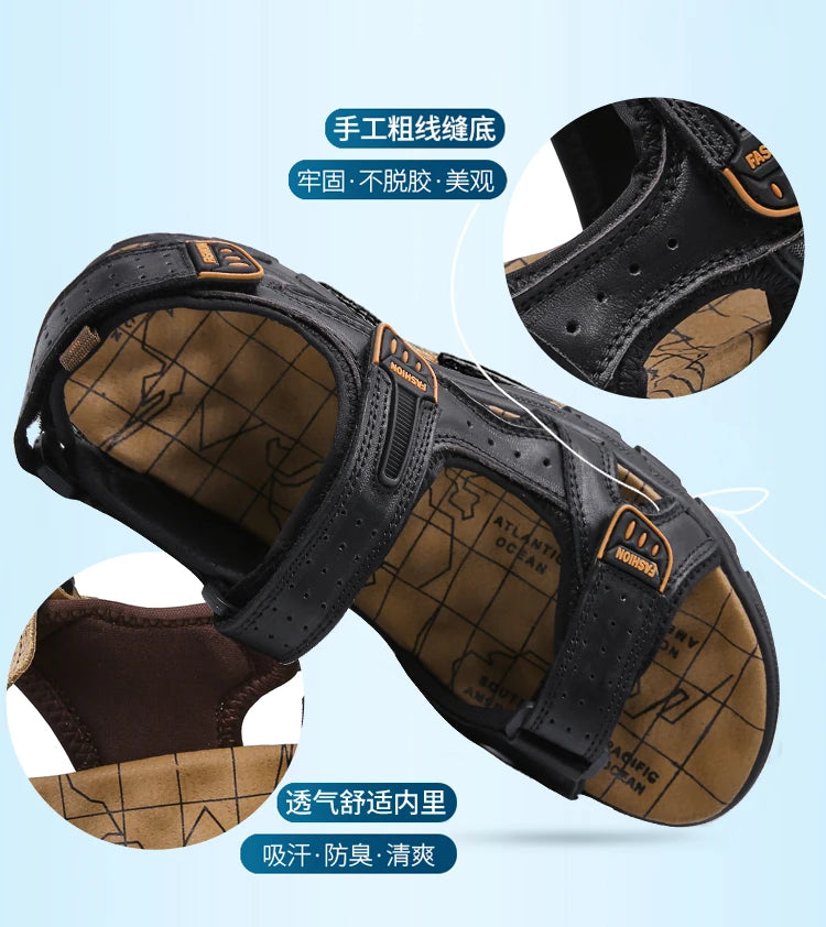 2024 New Genuine Leather Men's Sandals Summer Outdoor Non-slip Hiking Trekking Shoes for Men Beach Slippers Casual Sneakers