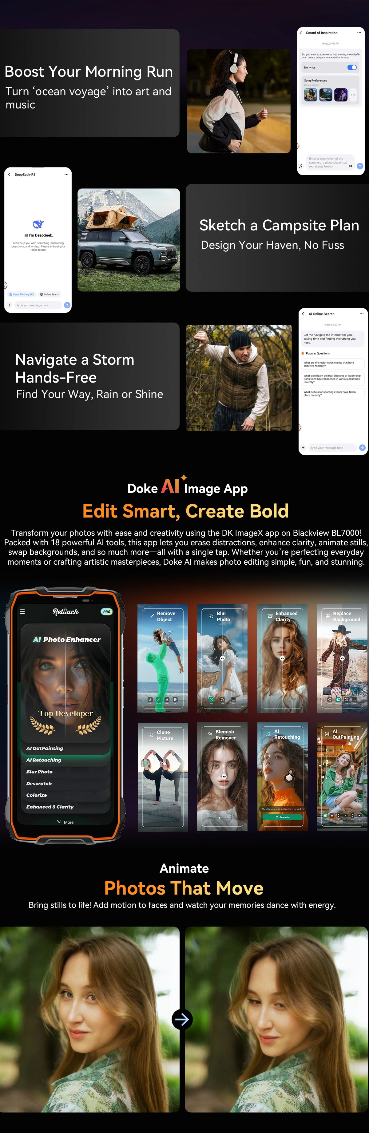 BLACKVIEW BL7000 5G AI Rugged Phone Deepseek GPT Android 15 Smartphone, 6.78" HD+2.4K Display 120Hz, 24(8+16)GB 256GB, 7500Amh