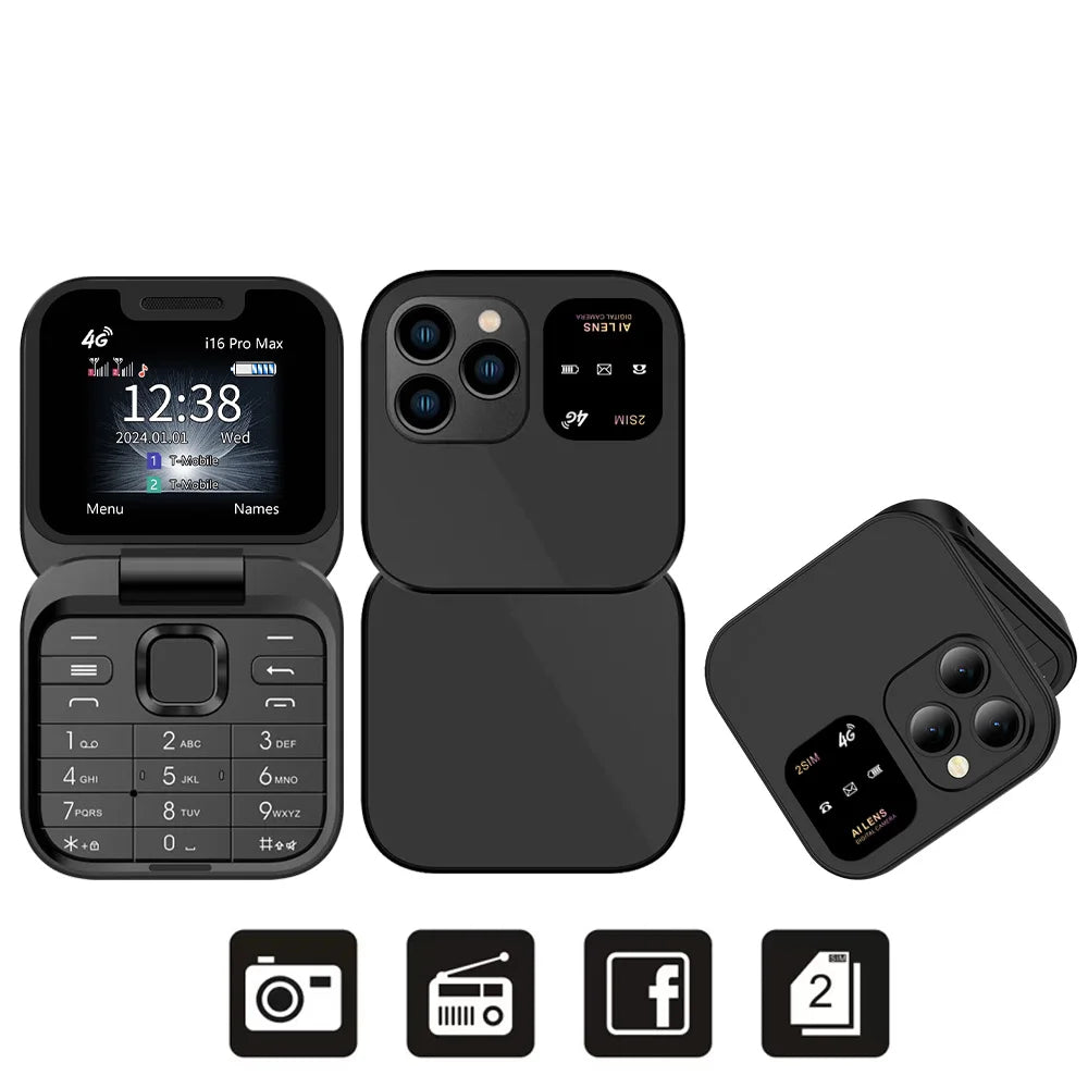 Téléphone portable pliable SERVO i16 Pro Max 4G 2025, mini, numérotation rapide, liste noire, lampe de poche, enregistrement des appels, 2 cartes SIM, petit format
