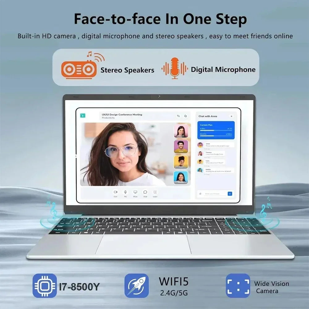 2025 New laptop 15.6 Inch Laptop Windows 11 Intel Core i7 8500Y 16GB RAM 1TB SSD Fingerprint Unlock Study Office Pc Laptops