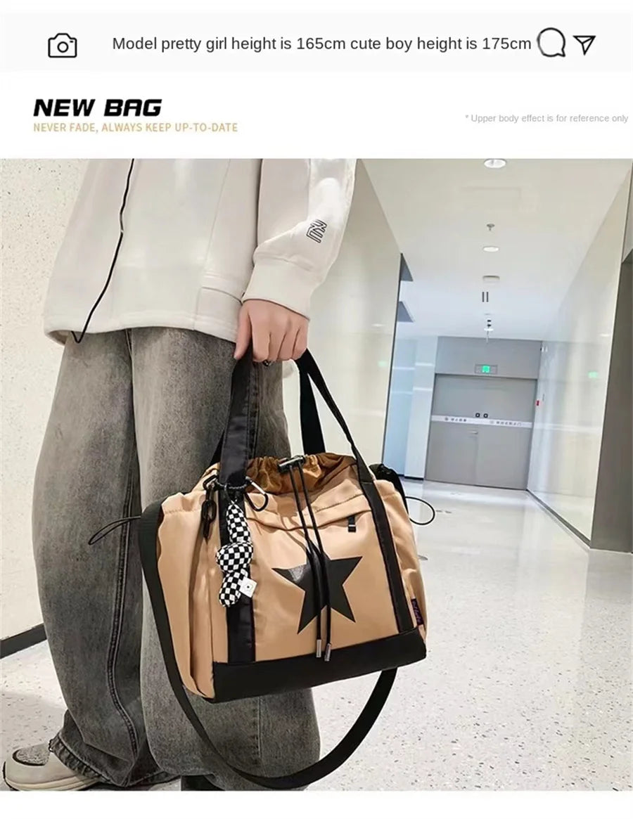 Personality Women Crossbody Bag Y2K Style Large Capacity Couple Shoulder Bag New Casual Nylon Tote Bag Luxury Drawstring Handbag