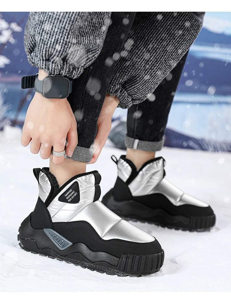 Couple's Slip-on Snow Boots New Man Warm Ankle Boots Outdoor Men's Winter Casual Velvet Thickening PlushCotton Non-Slip Shoes