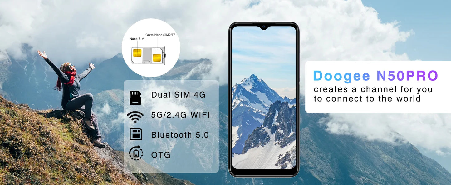 DOOGEE N50 Pro mobile phone free 20GB RAM + 256GB ROM Android 13 50MP AI camera, 6,52 inch 1TB expandable Widevine L1 4G