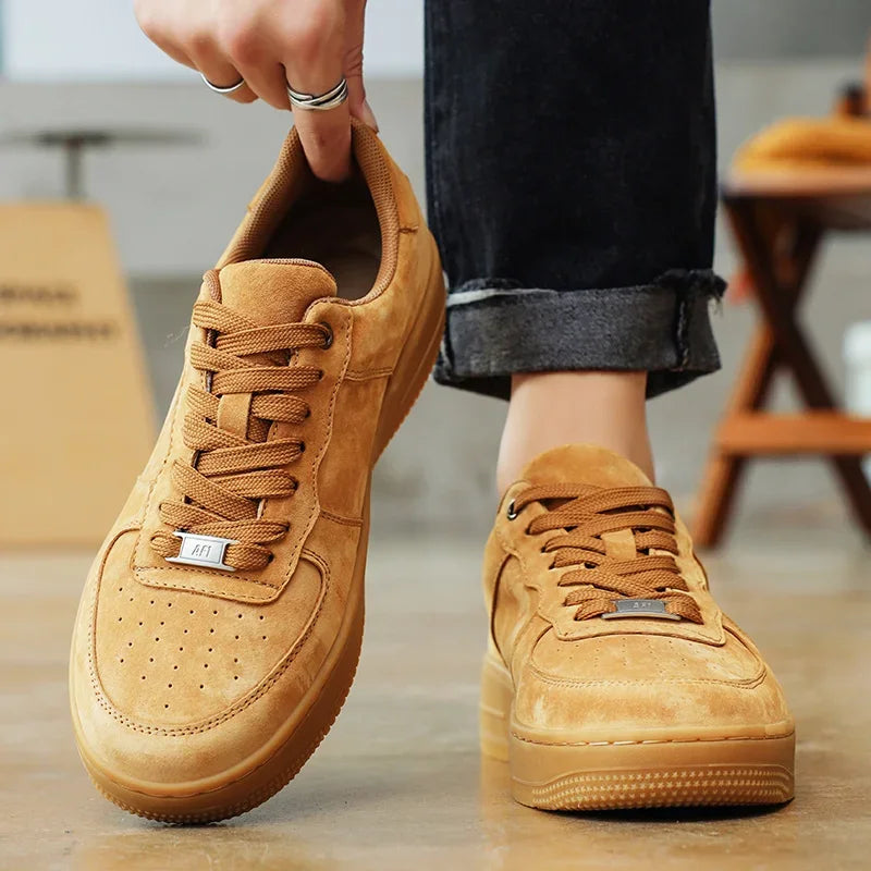 Autumn Brown Strings Sport Basketball Casual Sneakers High-top Canvas Shoe Lace-up Fashion Flat Round Wheat Color Sholeaces