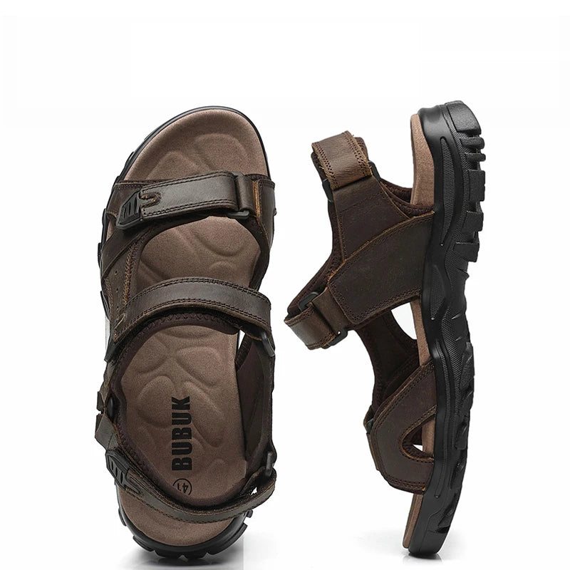 First-Layer Cowhide Men's Sports Sandals, Open-Toe Outdoor Non-Slip Sandals, Casual Men's Shoes, Outdoor Fashion Beach Shoes, Light and Comfortable, Can Be Worn by Men and Women, Suitable for Outdoor Hiking, Travel, Wo