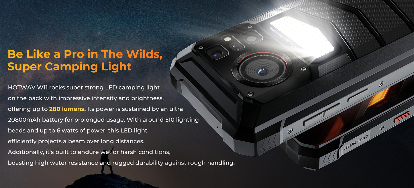 HOTWAV W11 20800mAh 33W Smartphone 12GB(6+6) 256GB 280LM Flashlight 6.6'' FHD+ 24MP Night Vision Rugged cell phone