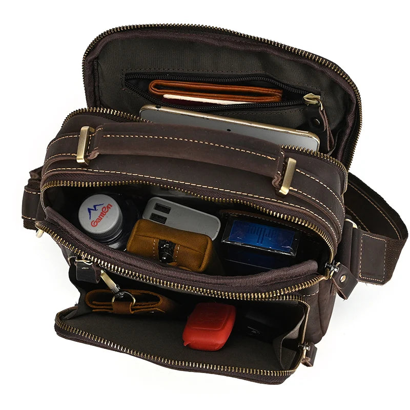 Newsbirds Leather Shoulder Bag Vintage Style Crossbody Bag Books School Bag Of Men Male Daily Messenger Bag Crazy Horse Skin