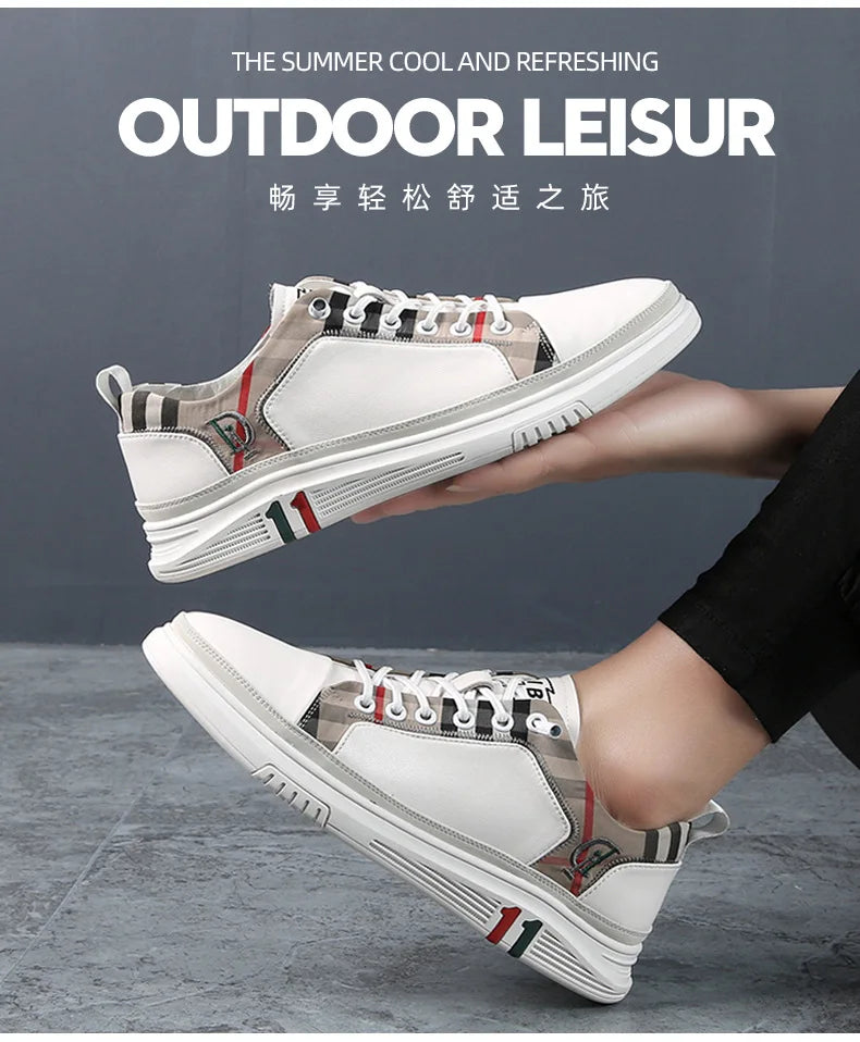 Genuine Leather Casual Shoes Men Sneakers Outdoor Walking Shoe Loafers Man Comfortable Breathable Male Light Footwear Plaid Shoe