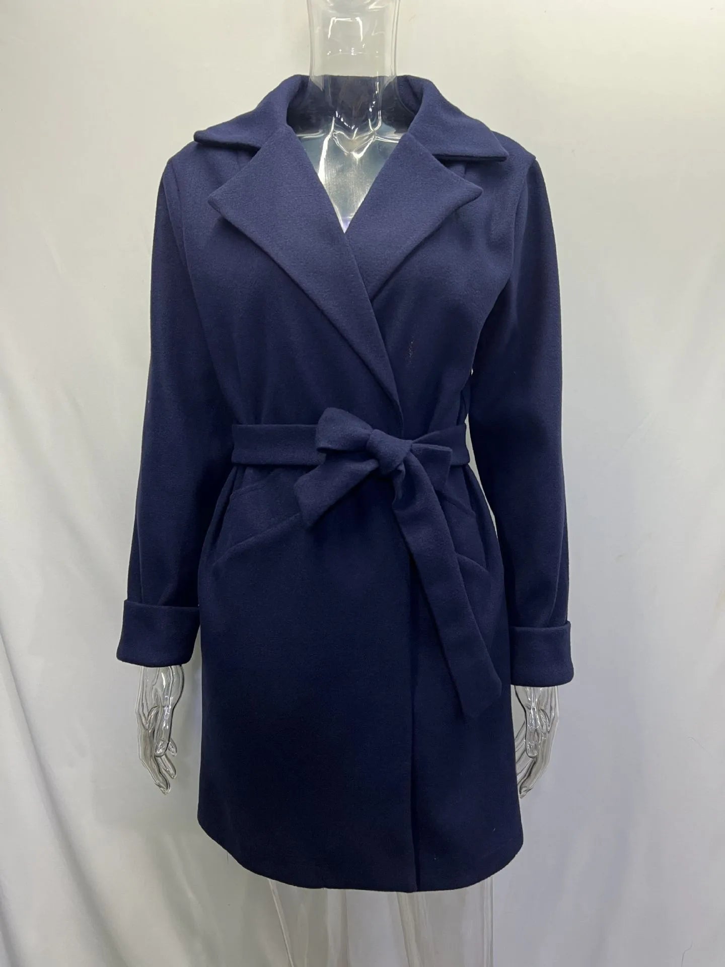 2023 Women Hot Pink Trench Coat Casual Mid Long Overcoat Lapel Open Front Cardigan Outwear Woolen Boot Winter Jackets for Women