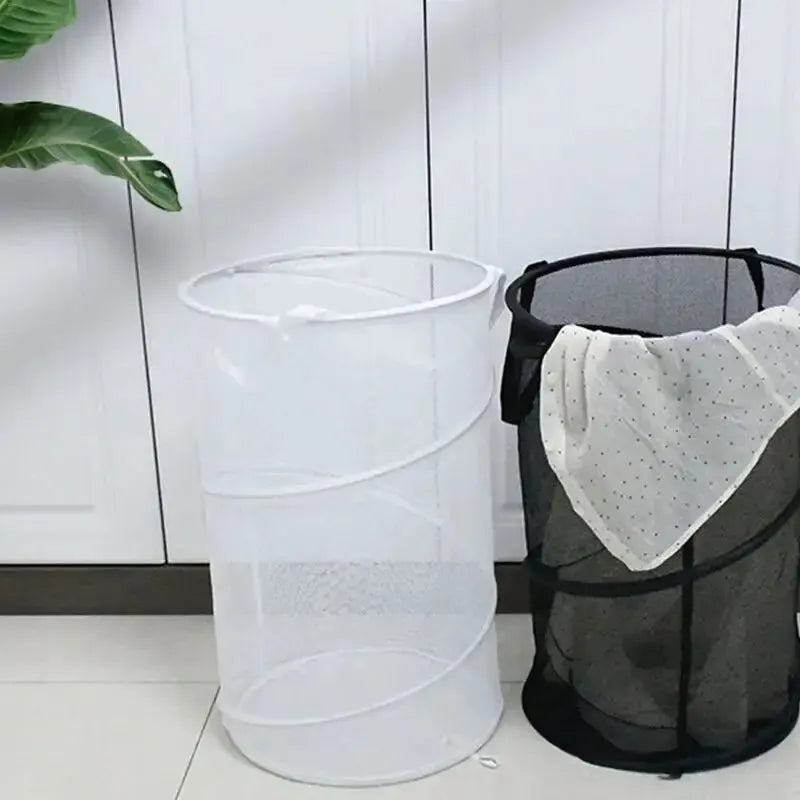 Large Capacity Polyester Mesh Transparent Storage Basket, Portable Laundry Bag Storage Bucket, Home Folding Dirty Clothes Basket