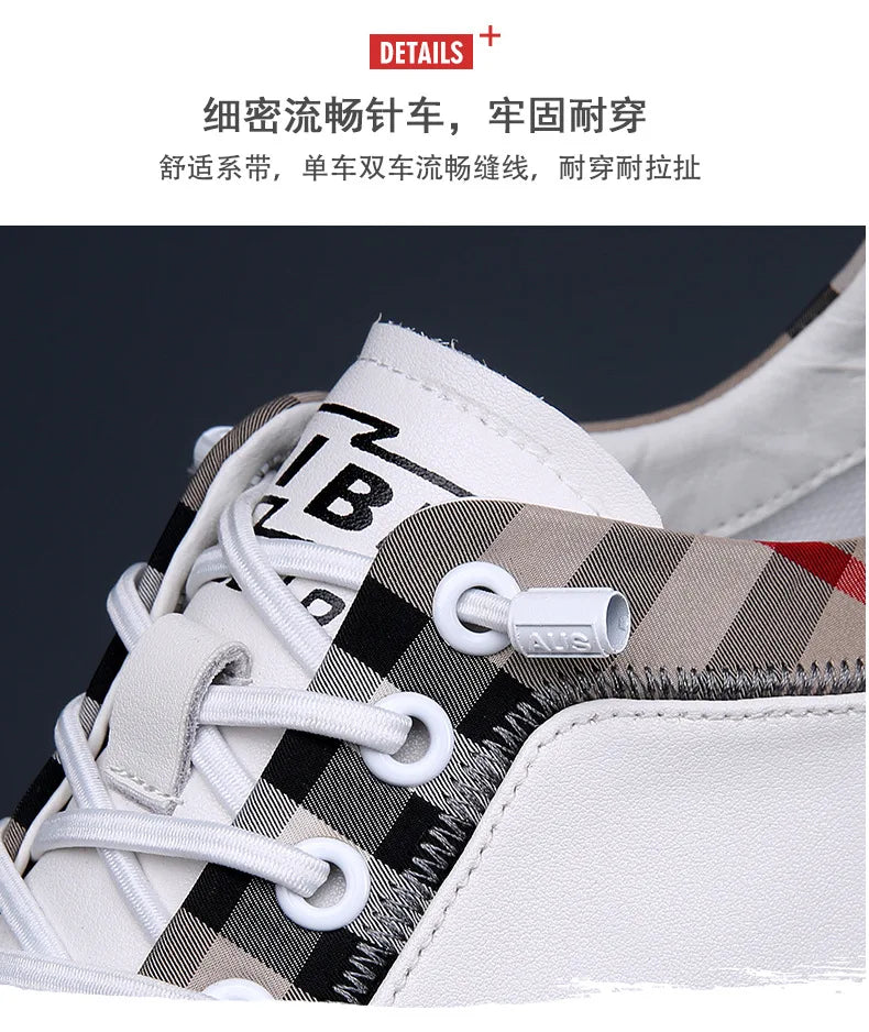 Genuine Leather Casual Shoes Men Sneakers Outdoor Walking Shoe Loafers Man Comfortable Breathable Male Light Footwear Plaid Shoe