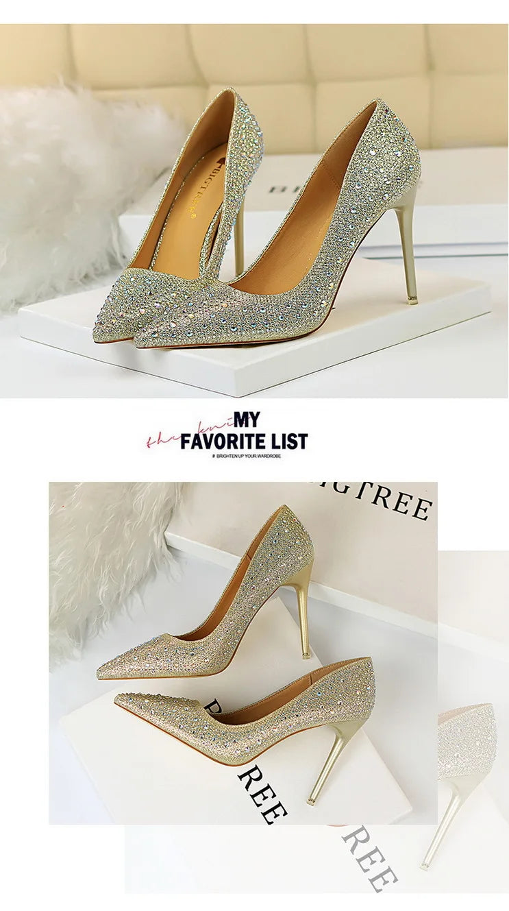 Rhinestone Women Pumps Sexy Stiletto Women High Heels Pointed Toe Women Heels Pumps Women Shoes Party Wedding Shoes Scarpe Donna