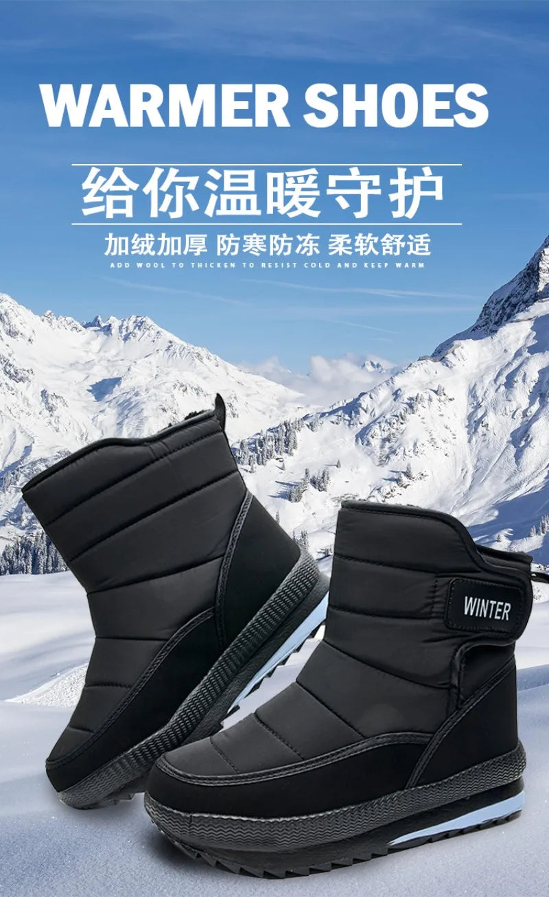 2024 Winter Boots Men Women Warm Plush Snow Boots Thicken Comfortable Outdoor High Top Cotton Shoes Non-slip Wade Ankle Boots
