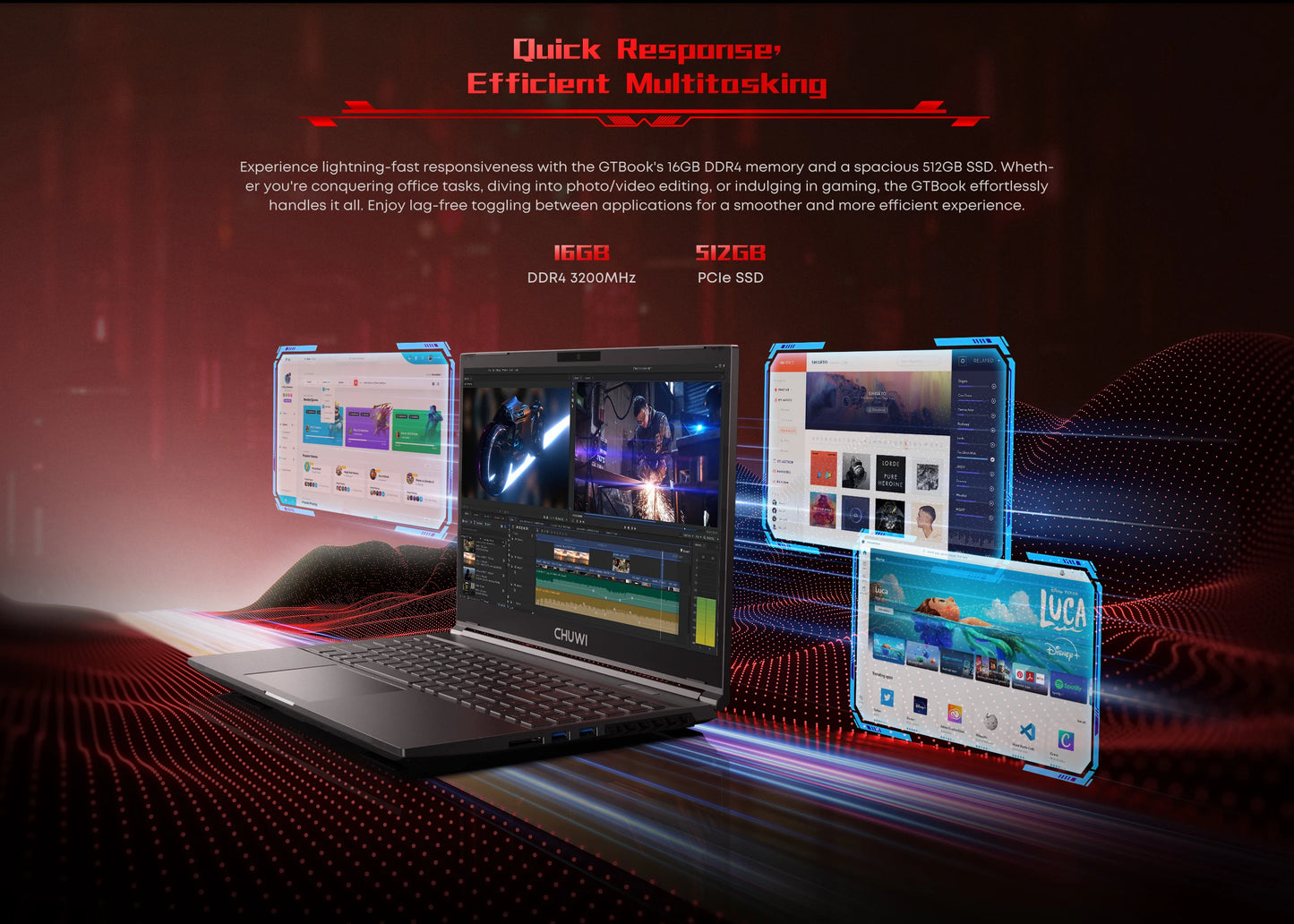 CHUWI GTBook Laptop Intel i5-12450H RTX 3050 15.6 Inch 144Hz 16GB DDR4 512GB SSD Windows 11 Pro WIFI 6 M.2 Up To 1T RJ45*1