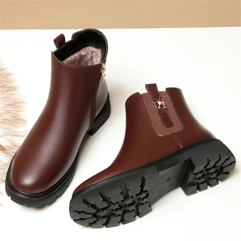 2024 British Style Women Chelsea Boots Square Heel Platform Comfortable Anti-slip Zip Ankle Boots Soft Leather Casual Boots