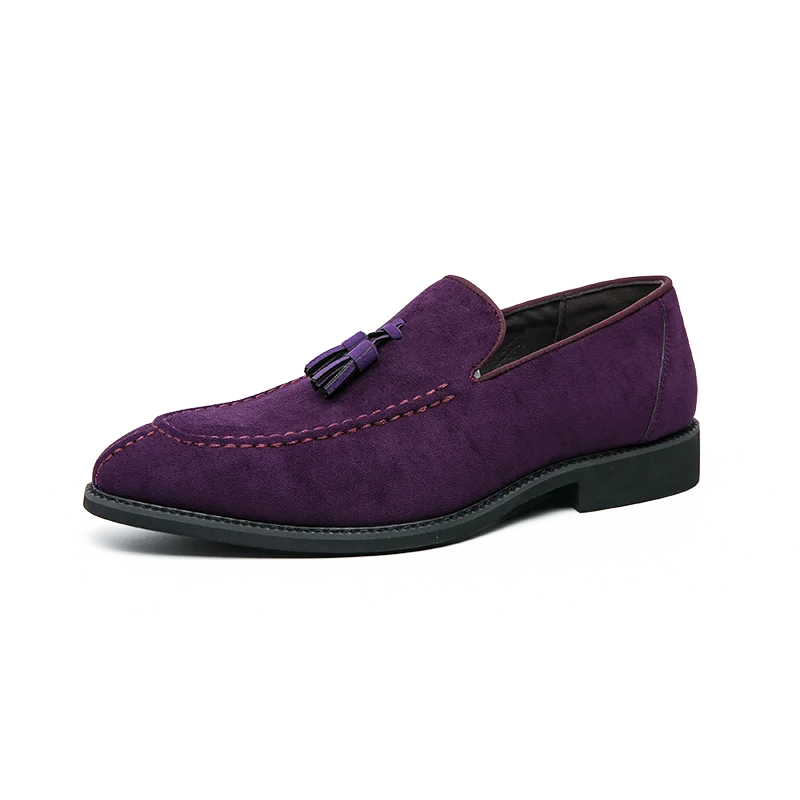 Brand Design Men Suede Leather Shoes Moccasins Purple Tassel Pointed Men's Loafers Vintage Slip-on Casual Men Social Dress Shoe