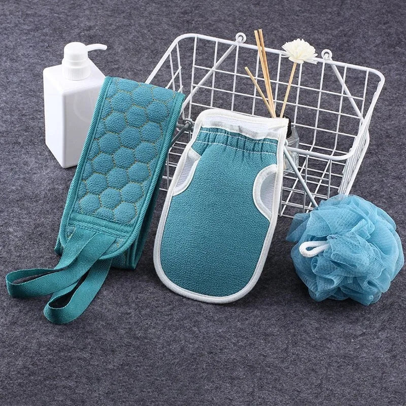 3pcs Exfoliating Bath Set: Gentle Loofah, Soft Glove & Washcloth - Perfect for Spa, Massage & Ideal Shower Essentials