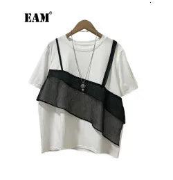 EAM Black Color-block Sequins Big Size Blazer Women New Lapel Long Sleeve Jacket Fashion Tide Spring Autumn 2025 CPG1490