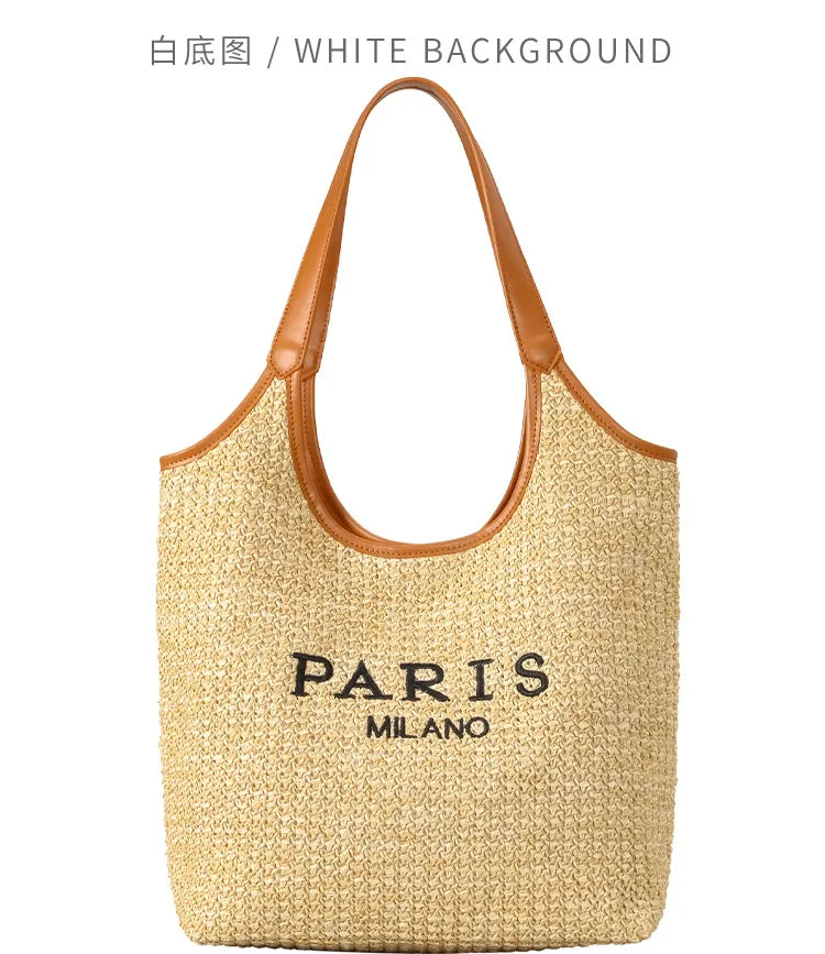 Fashion Letters Pp Straw Women Shoulder Bags Casaul Hobos Woven Handbags Summer Beach Large Capacity Tote Bag Big Shopper Purses
