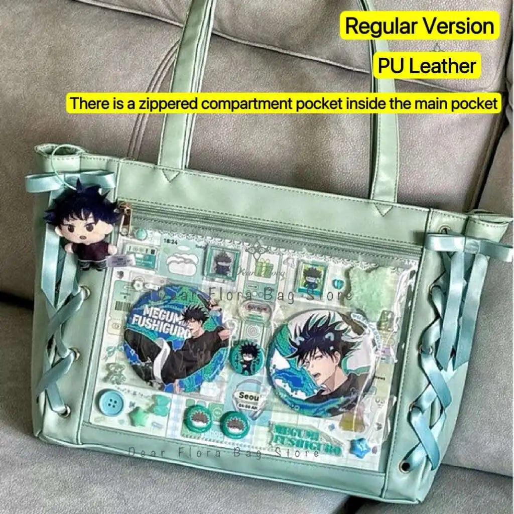 Japanese Sweet Women Ribbon Ita Bag Cute Lolita Girl Transparent Handbags Fashion Large Capacity Tote Bag Aesthetic Shoulder Bag