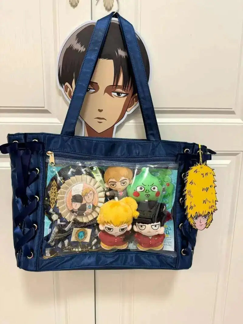 Japanese Sweet Women Ribbon Ita Bag Cute Lolita Girl Transparent Handbags Fashion Large Capacity Tote Bag Aesthetic Shoulder Bag