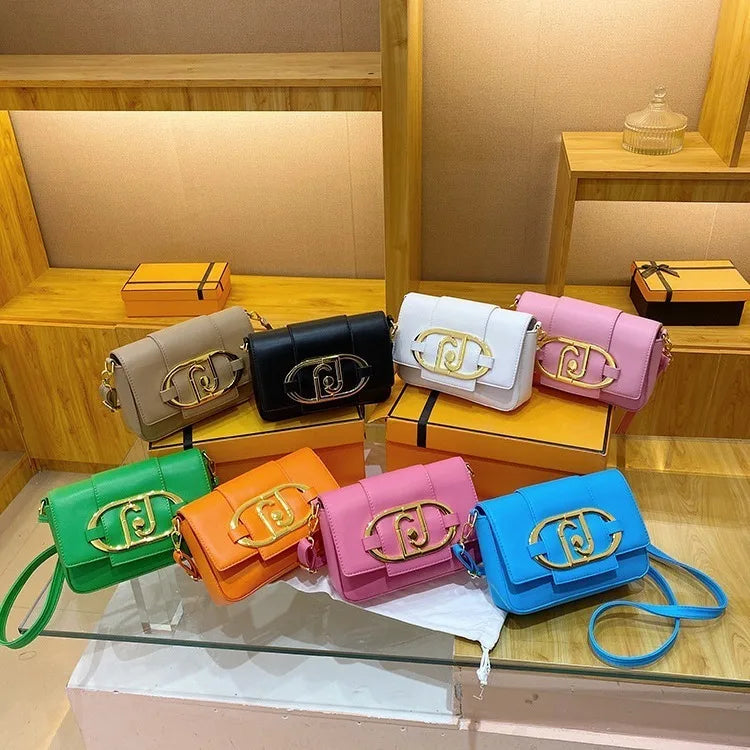 Designer Handbags For Women Leather Metal Buckle Flap Square Shoulder Bags Fashion 2024 Ladies Messenger Bags Females Casual